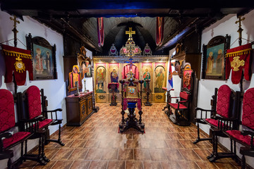 Krupanj, Serbia - April 19, 2019: Dobri Potok is a church park, formed as a unique spiritual and cultural center. Interior of Serbian Orthodox Church in Krupanj.