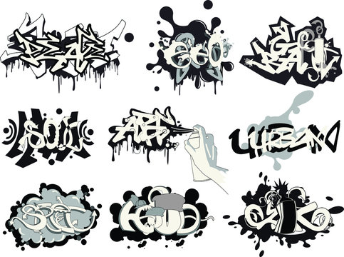 Art graffiti with letters. Vector collection of street art style.