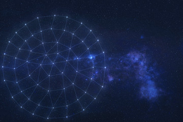 Weird round Constellation on the night sky with constellation lines. Science fiction wallpaper,...