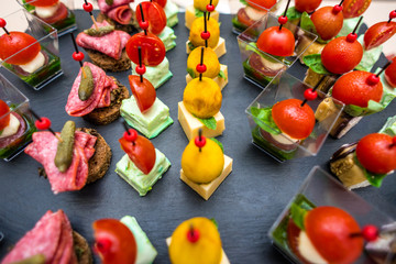 Many different vegetable canapes for the whole frame. Horizontal frame