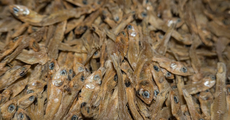 small dried fish sold in an indigenous Mexican market 
