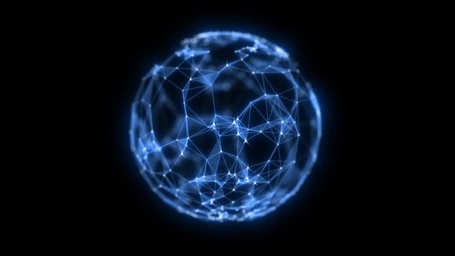 Abstract technology sphere background from animated lines and dots. Looping seamless space geometrical backdrop