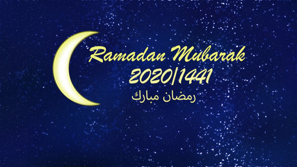 Obraz na płótnie Canvas Ramadan mubarak message with moon on the blue background with the stars