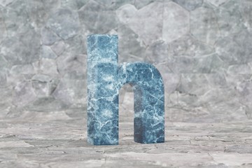 Marble 3d letter H lowercase. Blue marble letter on stone background. 3d render.