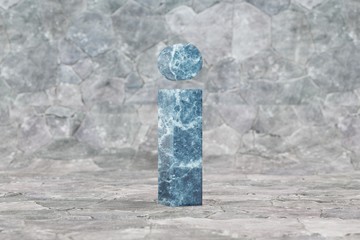 Marble 3d letter I lowercase. Blue marble letter on stone background. 3d render.