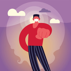 brave man using face mask