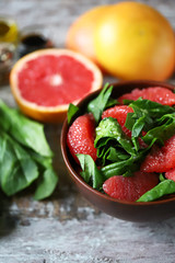 Super fresh salad with grapefruit and spinach. Vitamin food. Healthy food.