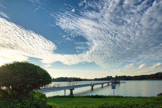 A view of cloudy sky at Lower Seletar Reservoir, a reservoir and leisure park located in the northeastern part of Singapore. 