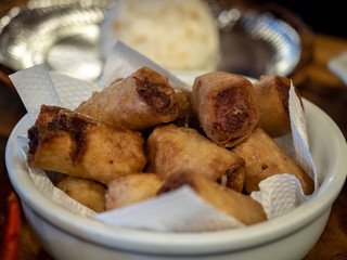 Delicious asian street food in the philippines island of coron including Lumpiang