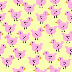 Cute Pink Baby Bird Illustration Seamless