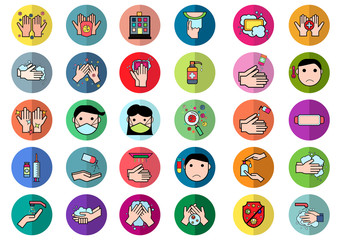 Set of Coronavirus Protection Related Vector icon.In closes such icons as cleaning,protect covic-19,hand dryer,soap,wipe,sanitary and more.Vector health and Prevent disease concept.