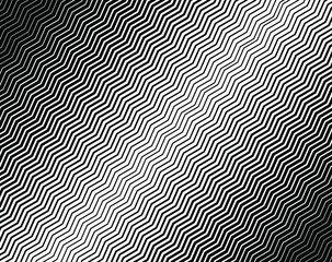 Line art optical art. Psychedelic background. Monochrome background. Optical illusion style. Black dark background. Modern pattern. Abstract graphic texture. Graphic ornament. Zig zag