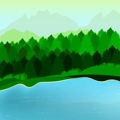 Obraz premium Green forest landscape, poster design template, landing page, vector illustration