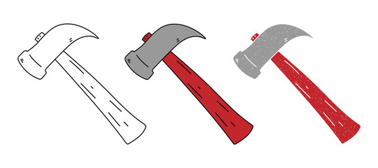 hammer vector design. black and white. digital hand drawn. grain texture