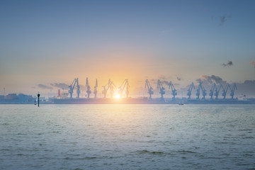 the port of tianjin in sunset
