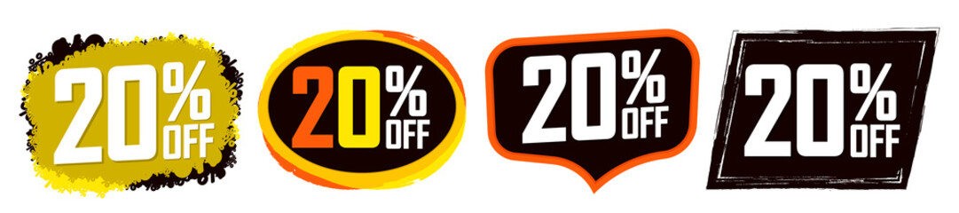 Set Sale 20% off banners, discount tags design template, promo app icons, vector illustration