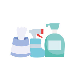 Spray bottle soap dispenser and tissues box vector design