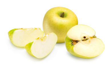 Fresh Green Apple Isolated on White, Apple Wang Lin or Apple Orin, Golden yellow delicious juicy apples isolated on white
