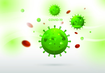 Coronavirus 2019-ncov and background of the virus with disease cells and red blood cells