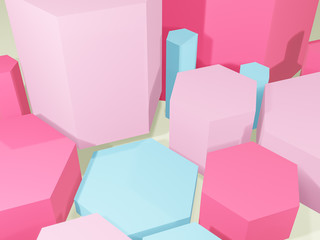 3D render Hexagon platform stands pastel colors