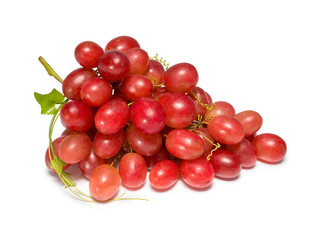 Fresh red grapes isolated on white background, Red grapes with fresh leaves, isolated on white background