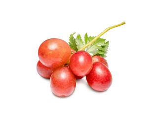 Fresh red grapes isolated on white background, Red grapes with fresh leaves, isolated on white background