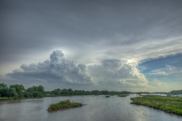 Impending summertime severe weather on the Great Plains near a Lake