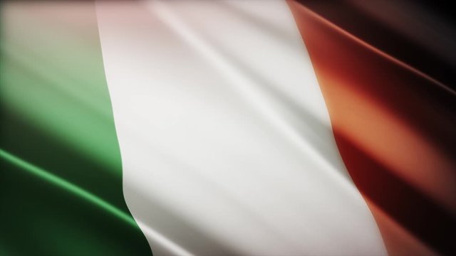 4k Ireland National flag slow waving with visible wrinkles in Irish wind blue sky seamless loop background.A fully digital rendering,animation loops at 40 seconds,smooth texture.