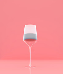 Glass of wine on pastel color background,minimal style conceptual background,3d rendering