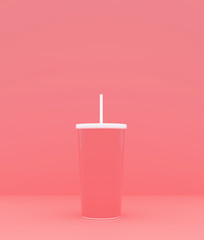 Cup with straw on pastel color background,3d rendering