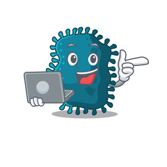 Cartoon character of clostridium clever student studying with a laptop