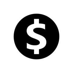 Obraz premium dollar currency icon isolated on white, coin dollar money black white for icon, dollar money symbol in circle coin shape, flat icon currency coin for button info graphics simple
