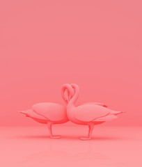 Couple swan on pastel color background,minimal style conceptual background,3d rendering