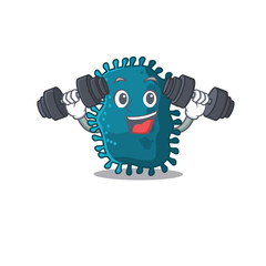 Mascot design of smiling Fitness exercise clostridium lift up barbells