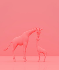 Mother and baby's giraffe on pastel color background,3d rendering