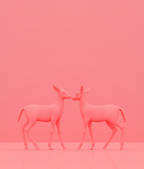 Two fawn on pastel color background,3d rendering