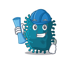 Cartoon character of clostridium brainy Architect with blue prints and blue helmet
