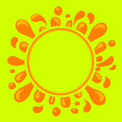 Obraz premium orange juice water splash and circle for copy space, water blob orange flat isolated on lemon green, orange juice splash flow, juice drop splatter simple for package design, blob splash for banner