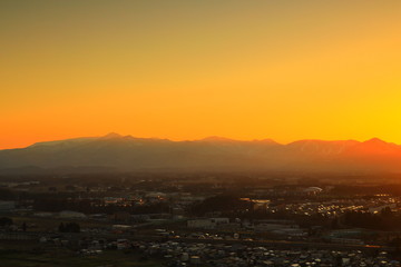 夕焼けの北上市街地