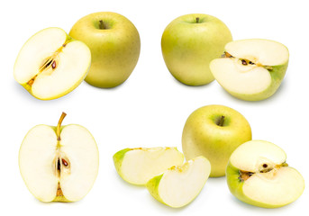 Fresh Green Apple Isolated on White, Apple Wang Lin or Apple Orin, Golden yellow delicious juicy apples isolated on white