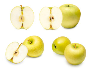 Fresh Green Apple Isolated on White, Apple Wang Lin or Apple Orin, Golden yellow delicious juicy apples isolated on white