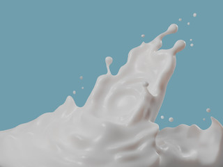 Milk  splash to floor abstract shapes , isolated on Blue background , 3d illustration 3D Rendering