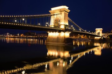 Szechenyi Bridge in Budapest at night