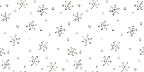 seamless pattern with snowflakes. brown snowflakes on a white background. watercolor christmas illustration for print.