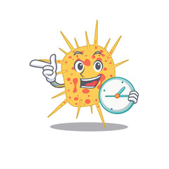 Mycobacterium kansasii mascot design concept smiling with clock