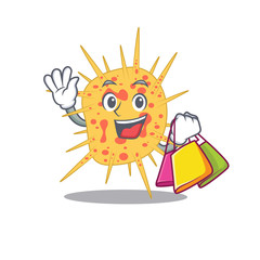 Rich and famous mycobacterium kansasii cartoon character holding shopping bags