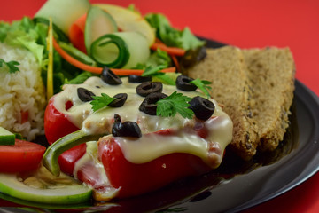 Food on red background