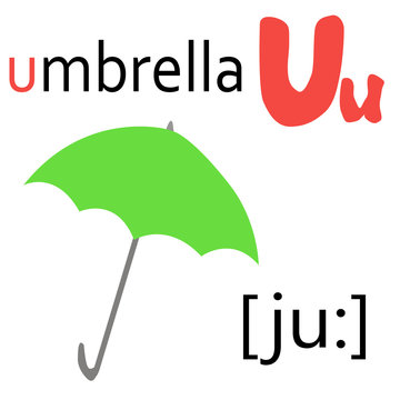 English alphabet letter with picture of umbrella