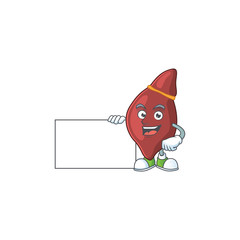 Liver cartoon character concept Thumbs up having a white board