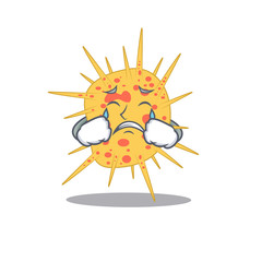 Cartoon character design of mycobacterium kansasii with a crying face